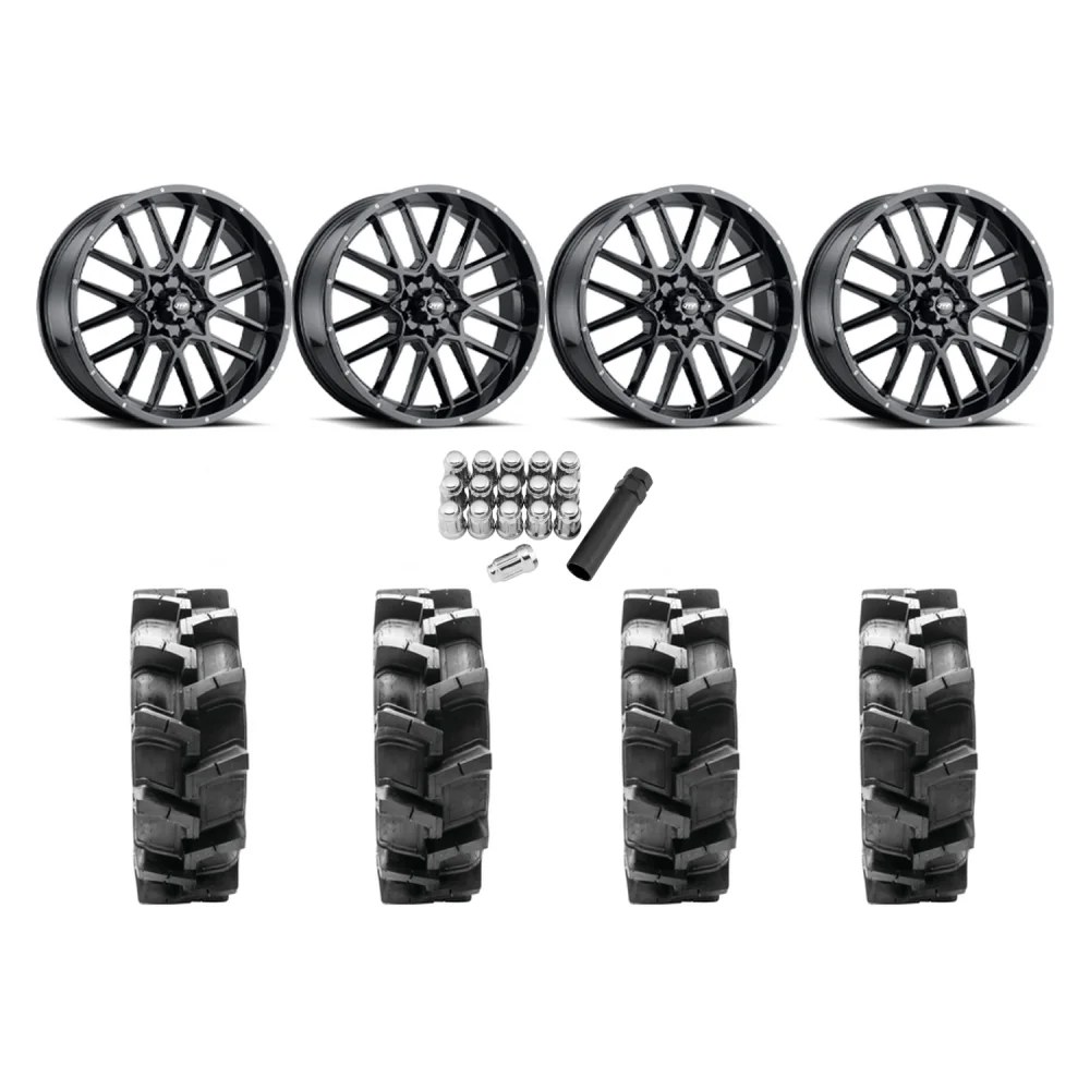 Quadboss QBT680 36x9.5-20 Tires on ITP Hurricane Gloss Black Wheels, complete kit