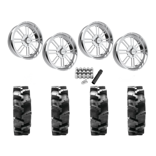 Quadboss QBT680 38x9.5-24 Tires on JTX Forged Bayonet Polished Wheels
