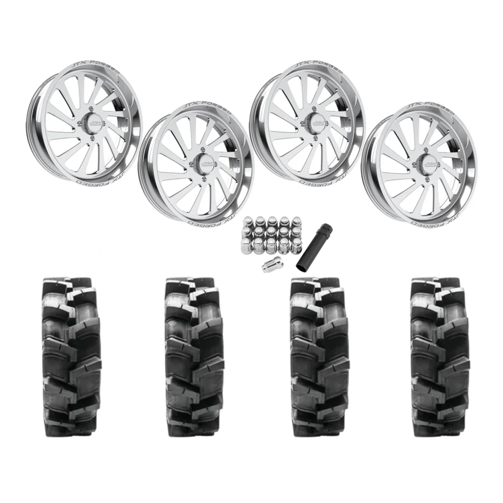 Quadboss QBT680 38x9.5-24 Tires on JTX Forged Cycle Polished Wheels, complete kit