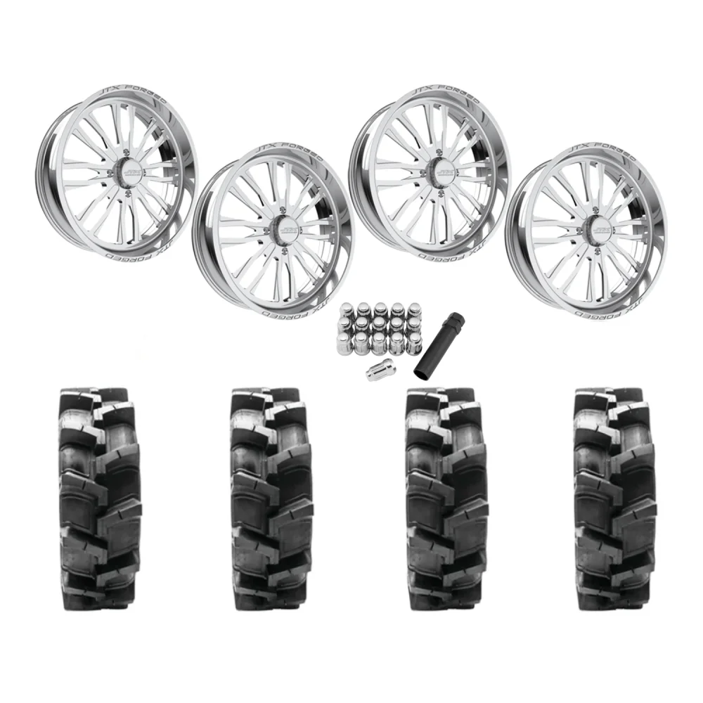 Quadboss QBT680 38x9.5-24 Tires on JTX Forged Enclave Polished Wheels, complete kit