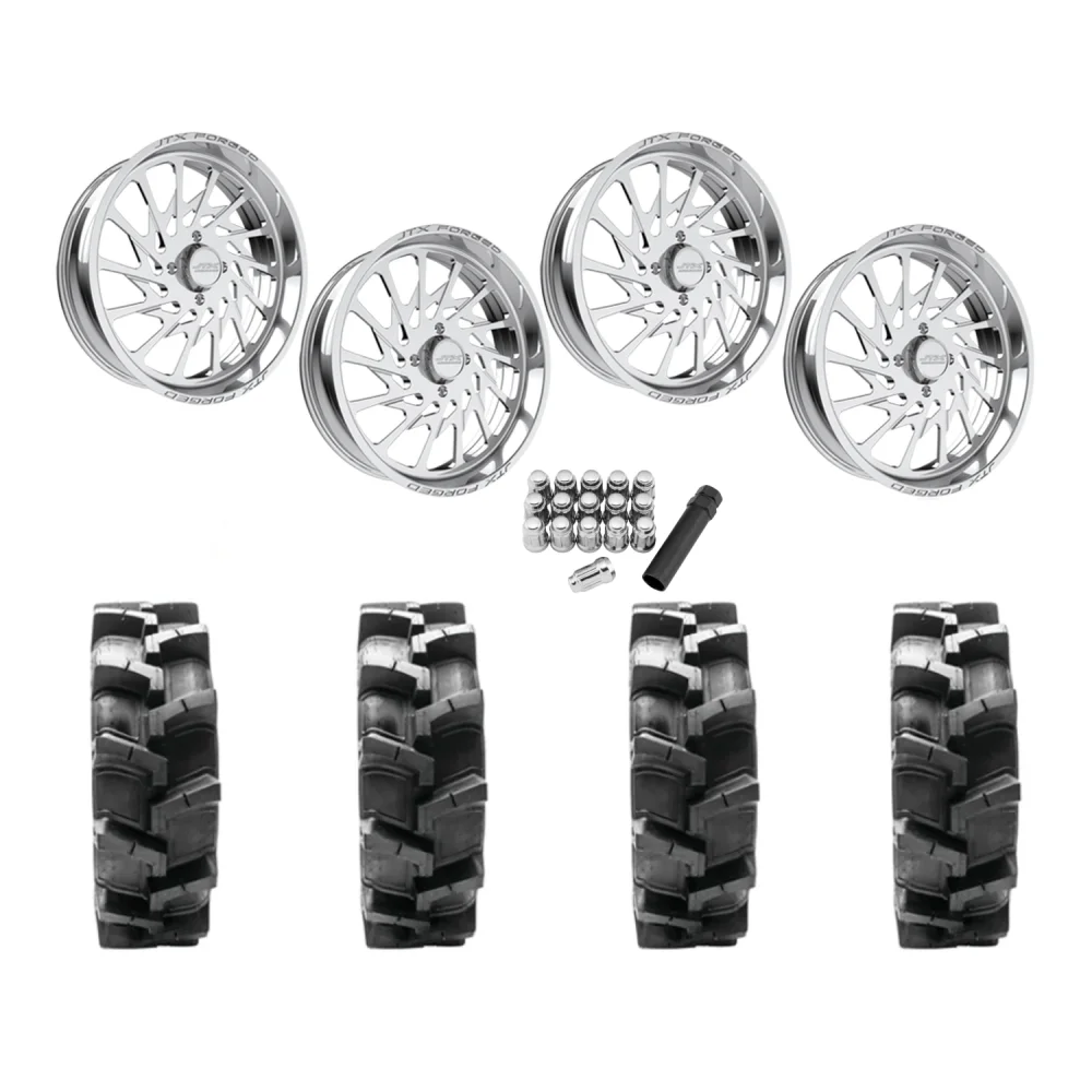 Quadboss QBT680 40x9.5-24 Tires on JTX Forged Psycho Polished Wheels, complete kit