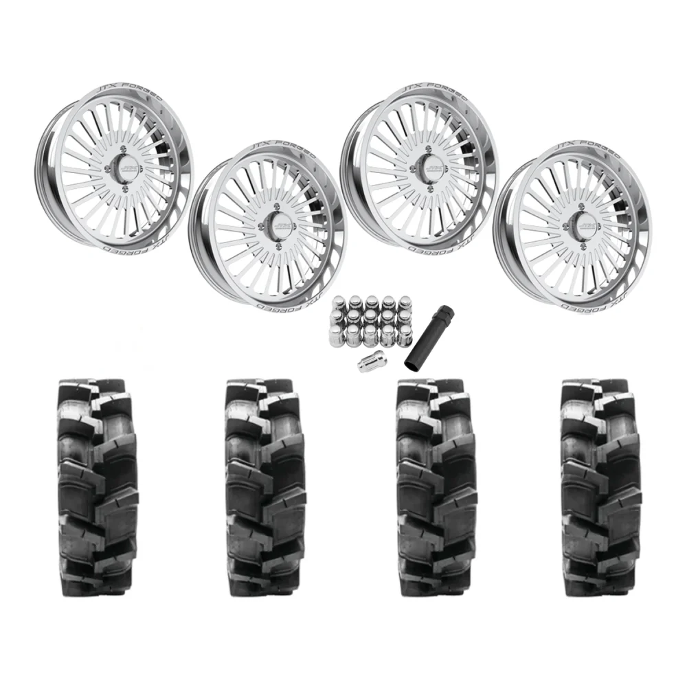 Quadboss QBT680 38x9.5-24 Tires on JTX Forged Reaper Polished Wheels, complete kit