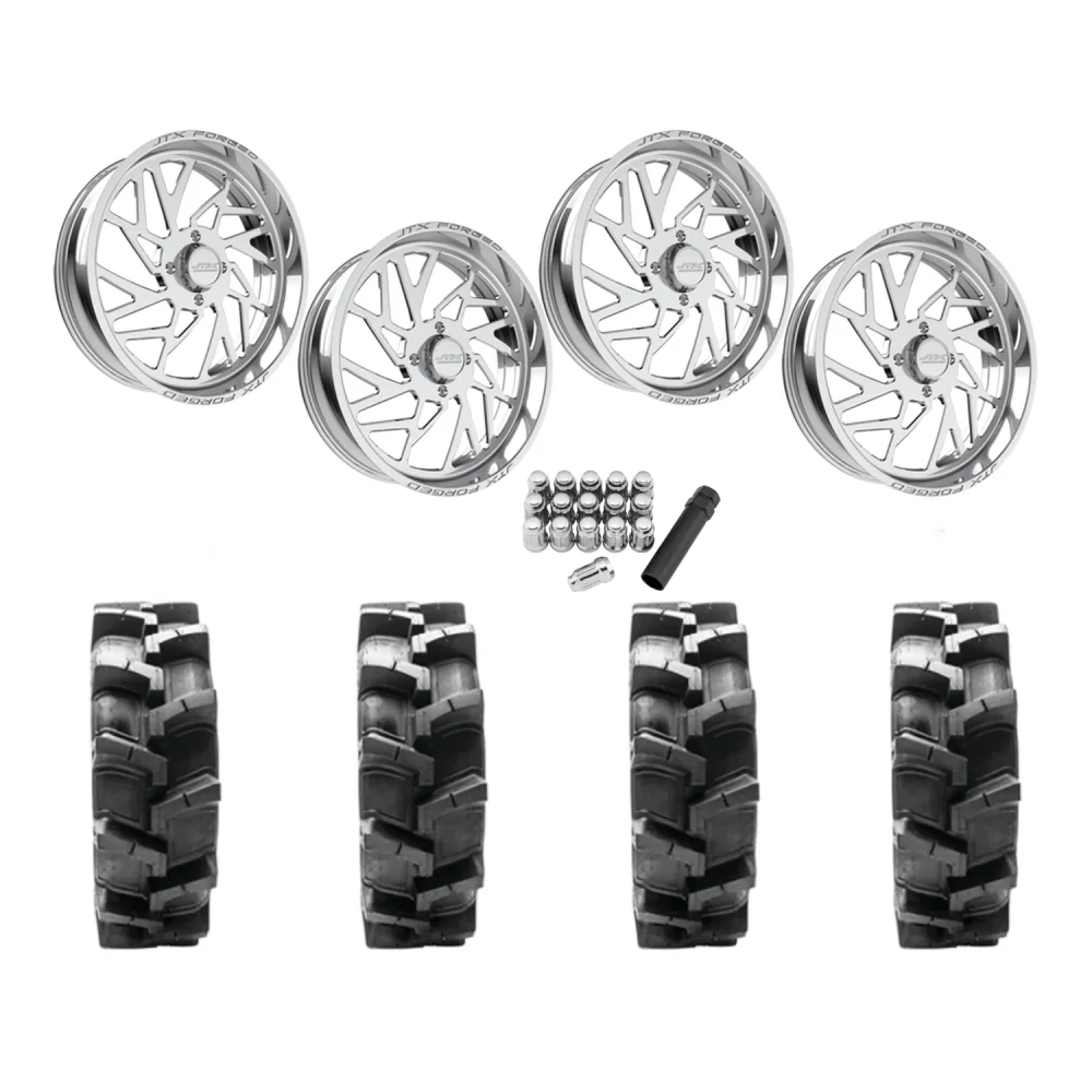 Quadboss QBT680 38x9.5-24 Tires on JTX Forged Ruckus Polished Wheels, complete kit
