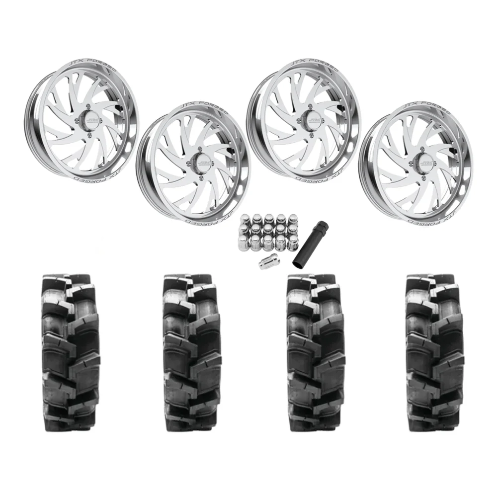 Quadboss QBT680 40x9.5-24 Tires on JTX Forged Sawback Polished Wheels, complete kit