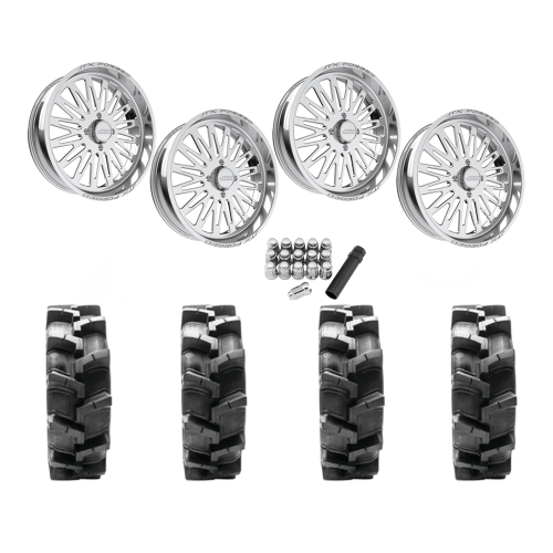 Quadboss QBT680 38x9.5-24 Tires on JTX Forged Schizo Polished Wheels