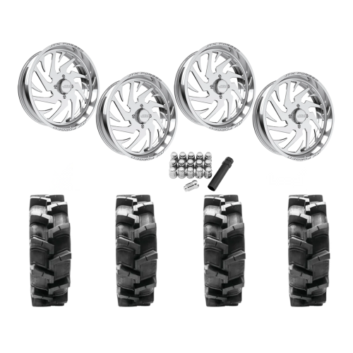 Quadboss QBT680 38x9.5-24 Tires on JTX Forged Splinter Polished Wheels