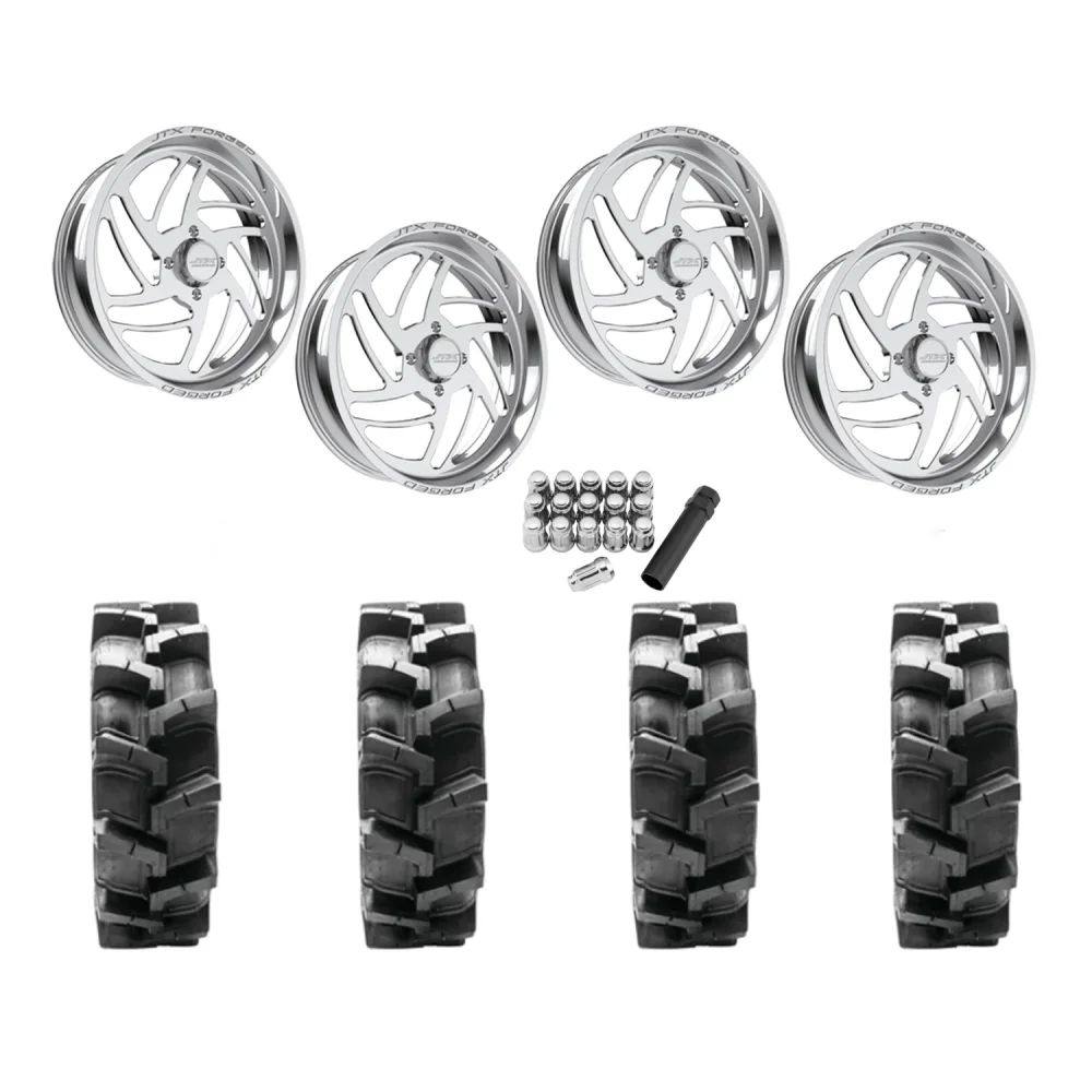 Quadboss QBT680 40x9.5-24 Tires on JTX Forged Turbo Polished Wheels, complete kit