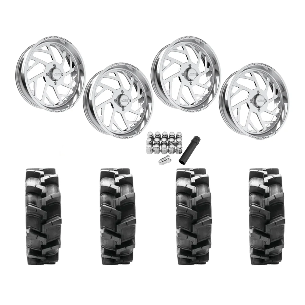 Quadboss QBT680 38x9.5-24 Tires on JTX Forged Wicked Polished Wheels, complete kit