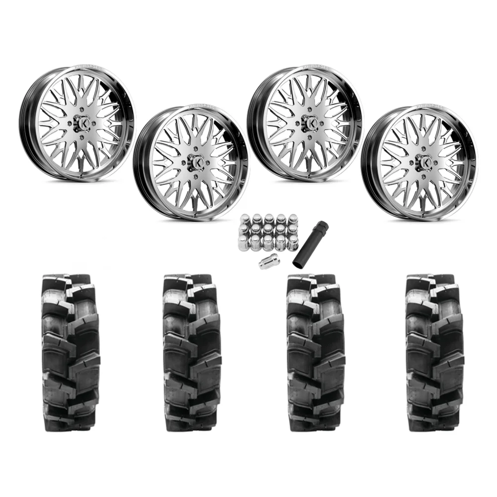 Quadboss QBT680 40x9.5-24 Tires on KG1 Forged KU014 Trident Polished Wheels, complete kit