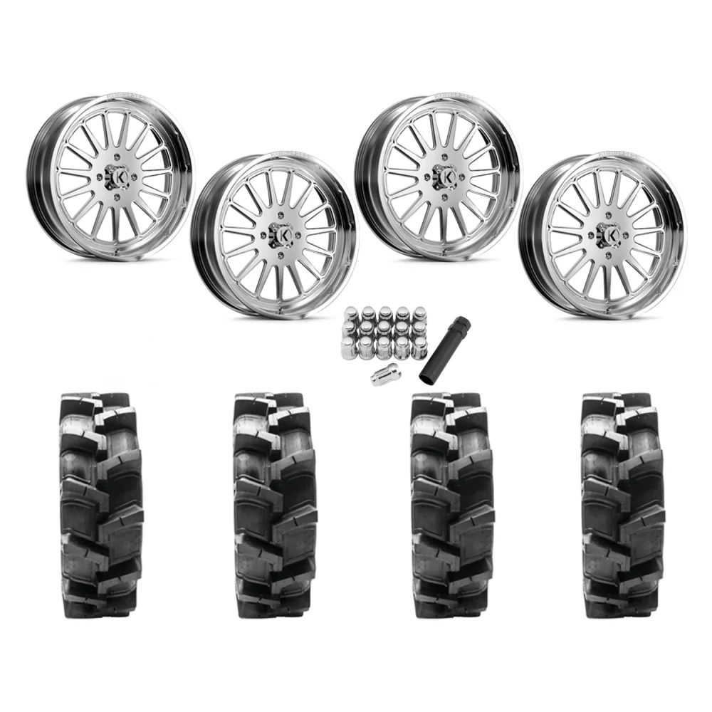 Quadboss QBT680 38x9.5-24 Tires on KG1 Forged KU016 Rays Polished Wheels, complete kit