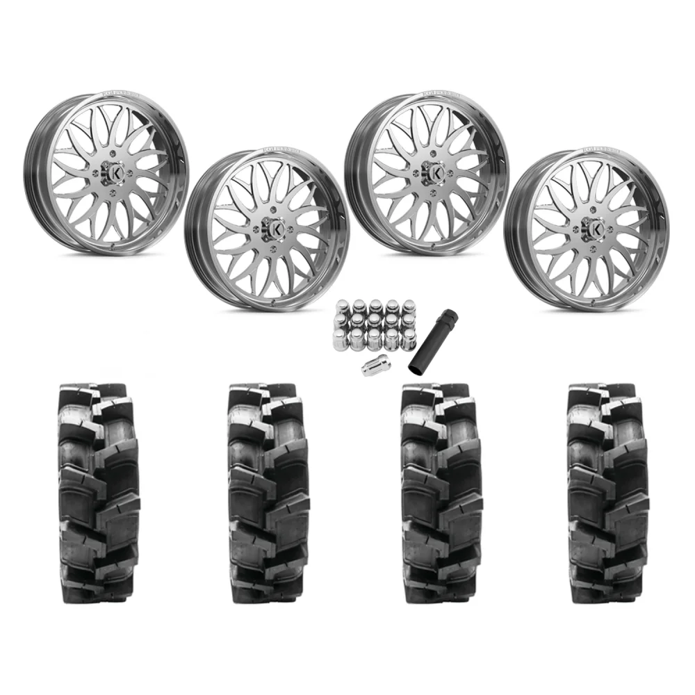 Quadboss QBT680 38x9.5-24 Tires on KG1 Forged KU022 Galactic Polished Wheels, complete kit