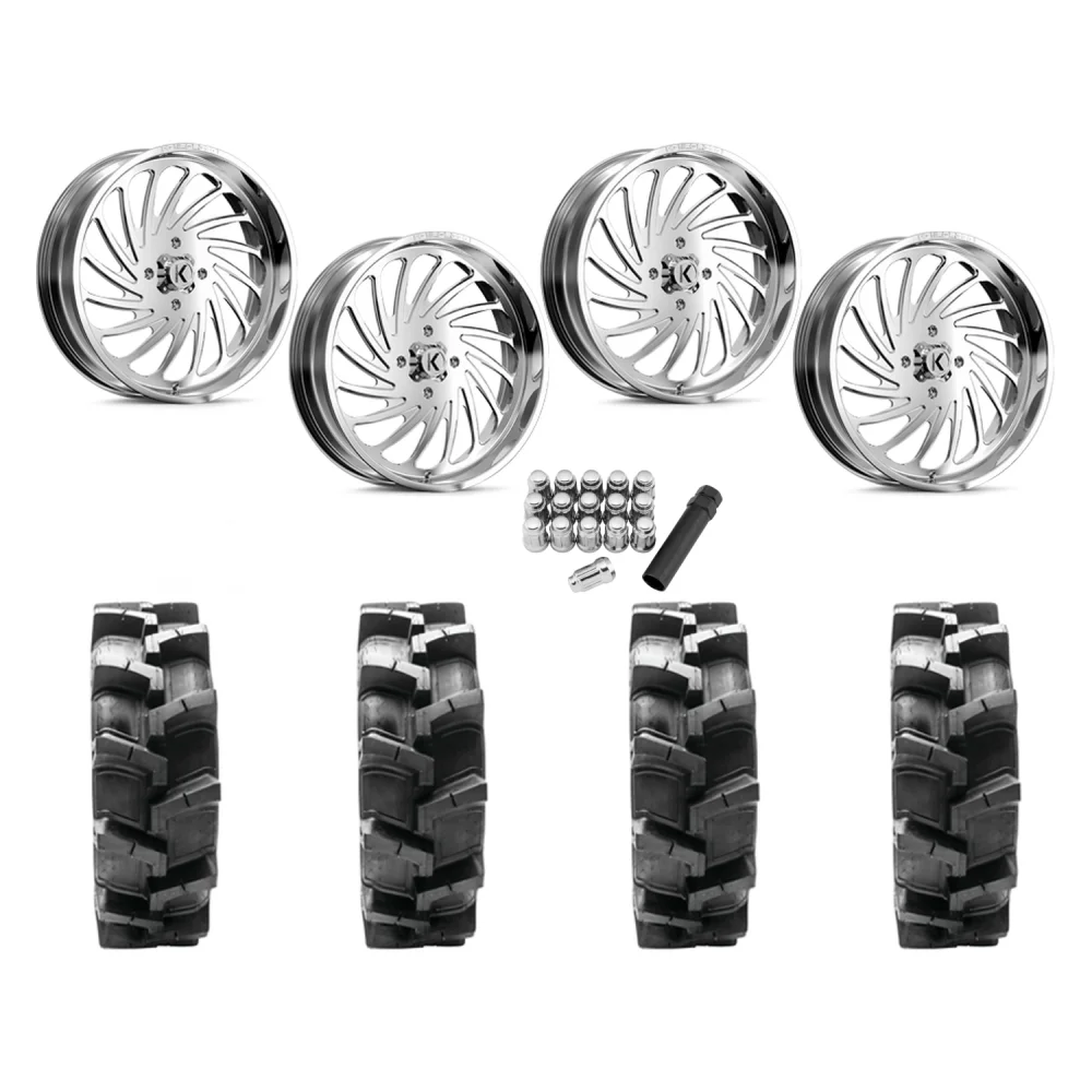 Quadboss QBT680 40x9.5-24 Tires on KG1 Forged KU023 Bender Polished Wheels, complete kit