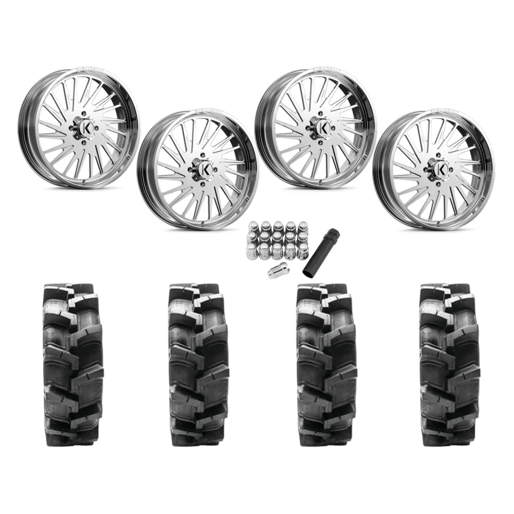 Quadboss QBT680 40x9.5-24 Tires on KG1 Forged KU038 Javelin Polished Wheels, complete kit