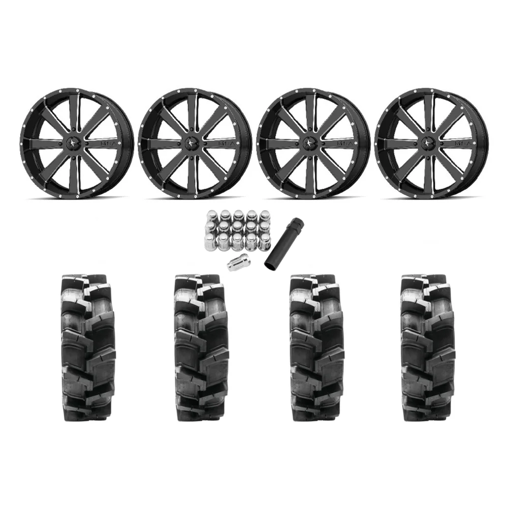 Quadboss QBT680 35x9.5-18 Tires on MSA M54 Spark Gloss Black Wheels, complete kit