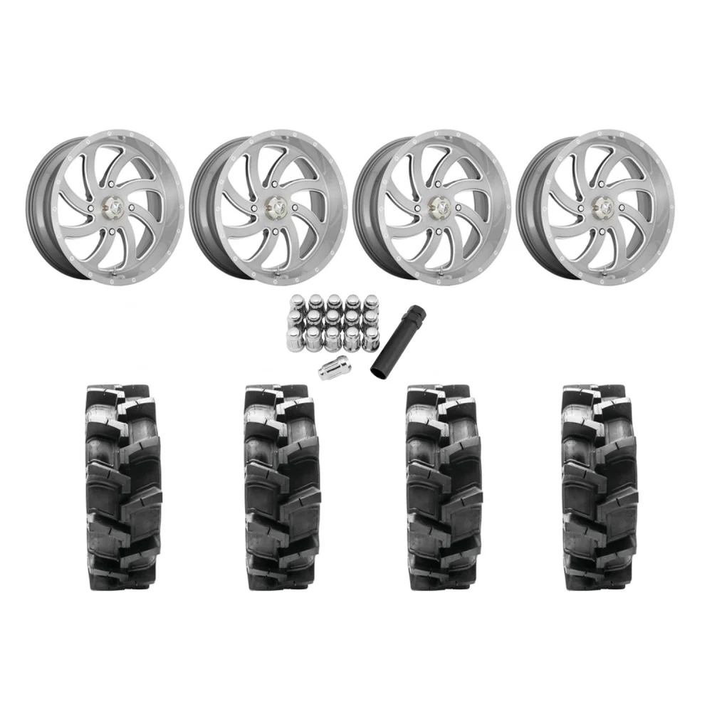 Quadboss QBT680 36x9.5-20 Tires on MSA M36 Switch Brushed Titanium Wheels, complete kit