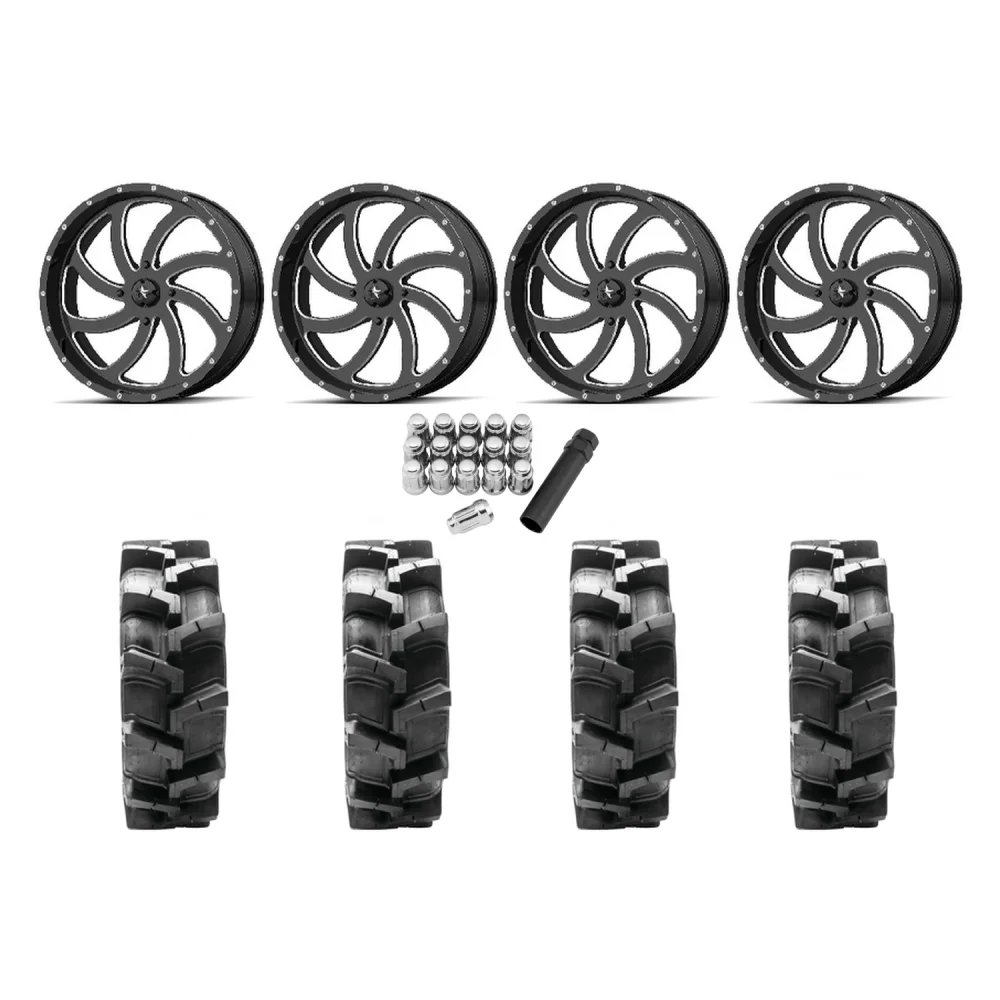 Quadboss QBT680 36x9.5-20 Tires on MSA M36 Switch Milled Wheels, complete kit