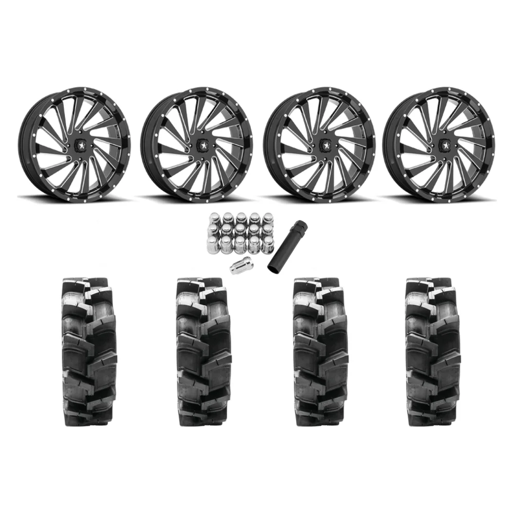Quadboss QBT680 38x9.5-24 Tires on MSA M46 Blade Milled Wheels, complete kit