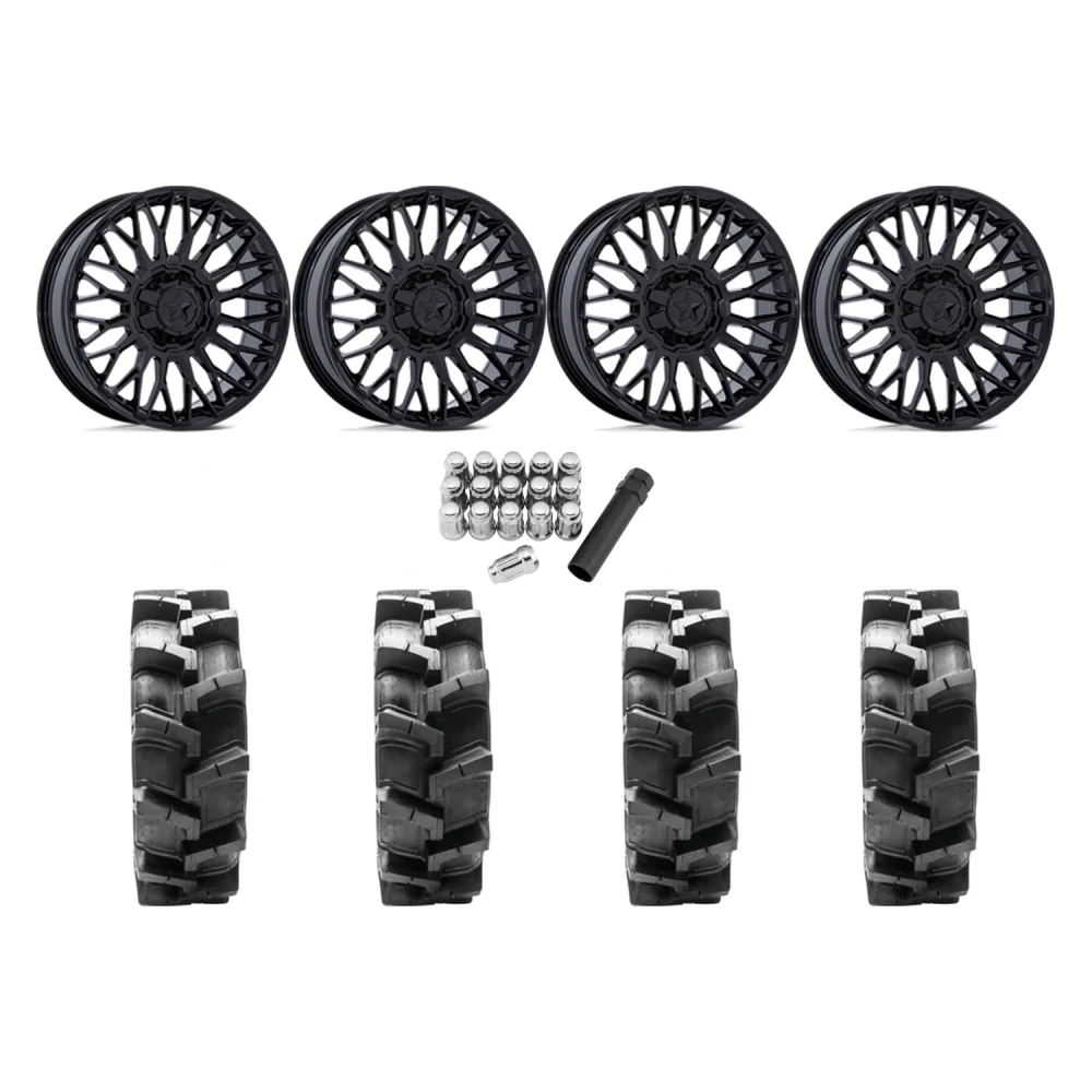 Quadboss QBT680 40x9.5-20 Tires on MSA M50 Clubber Gloss Black Wheels, complete kit