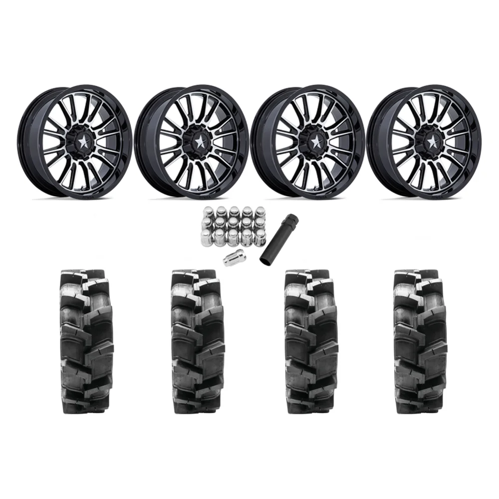 Quadboss QBT680 38x9.5-24 Tires on MSA M51 Thunderlips Machined Wheels, complete kit