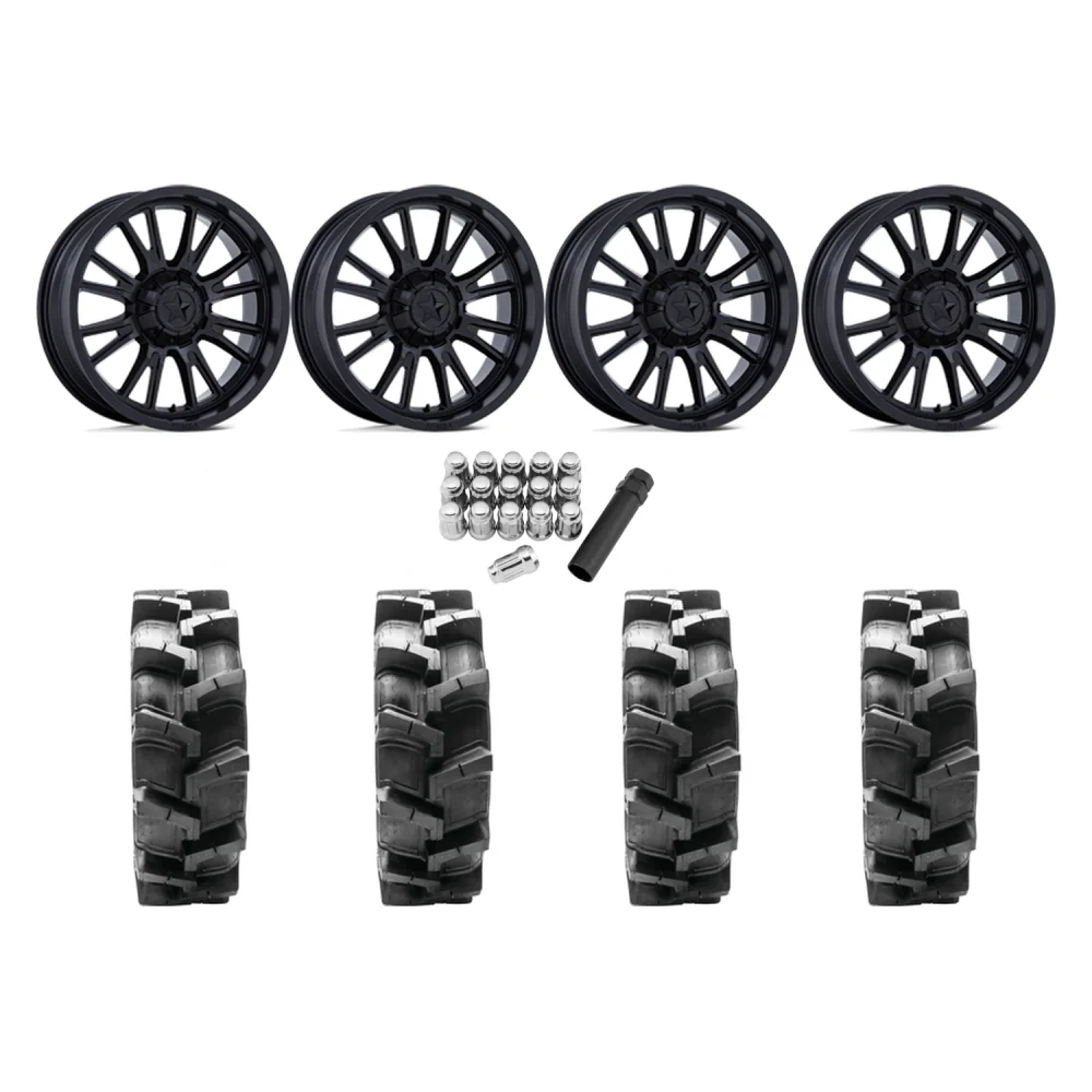 Quadboss QBT680 36x9.5-20 Tires on MSA M51 Thunderlips Matte Black Wheels, complete kit