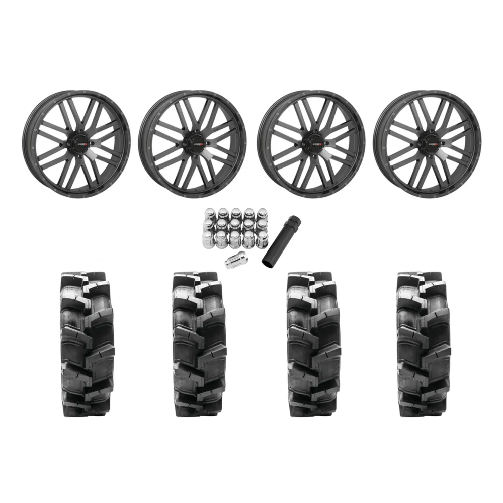 Quadboss QBT680 40x9.5-24 Tires on ST-3 Grey Wheels, complete kit