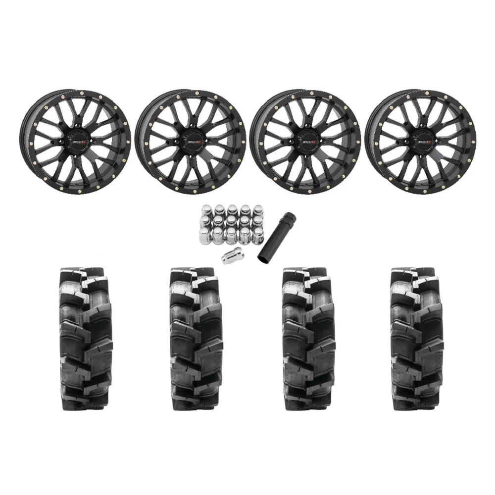 Quadboss QBT680 33x9.5-18 Tires on ST-3 Matte Black Wheels, complete kit