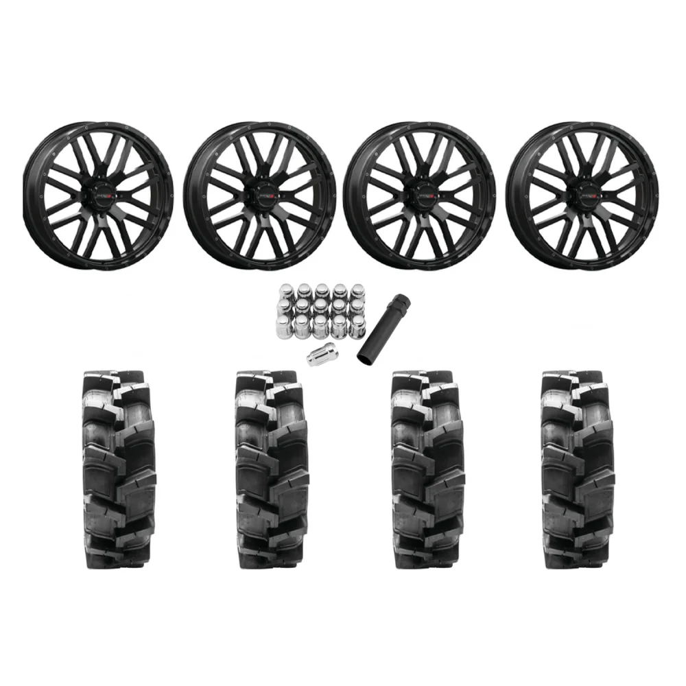 Quadboss QBT680 38x9.5-24 Tires on ST-3 Matte Black Wheels, complete kit