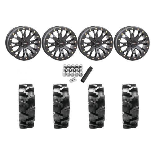 Quadboss QBT680 29x9.5-14 Tires on SB-4 Matte Black Beadlock Wheels