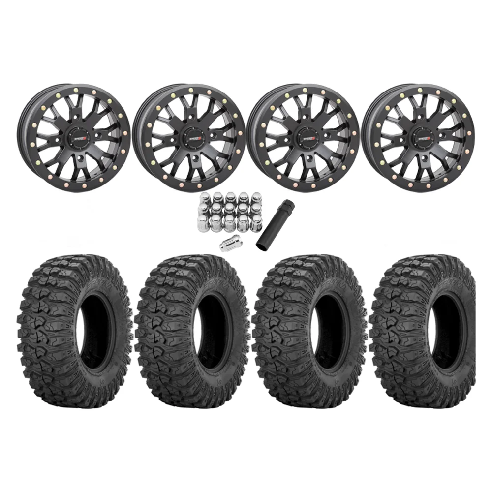 Sedona Rock-A-Billy 32x10-15 Tires on SB-4 Matte Black Beadlock Wheels, complete kit