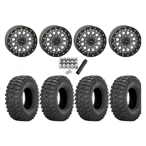 Sedona Rock-A-Billy 32x10-15 Tires on SB-6 Gunmetal Grey Beadlock Wheels