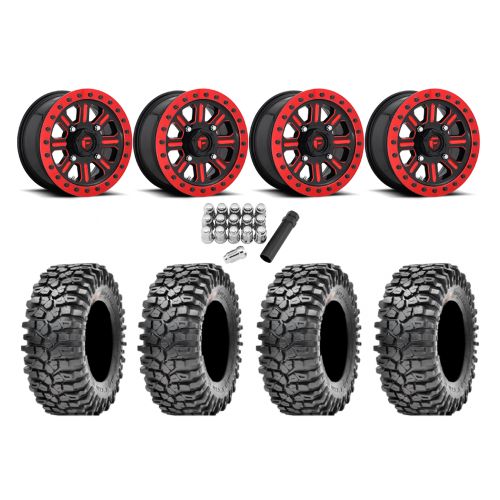 Maxxis Roxxzilla ML7 (Competition Compound) 35x10-15 Tires on Fuel Hardline Gloss Black with Candy Red Beadlock Wheels
