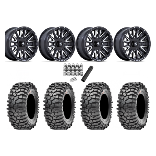 Maxxis Roxxzilla ML7 (Competition Compound) 32x10-15 Tires on MSA M49 Creed Matte Black & Machined Wheels Maxxis Roxxzilla ML7 (Competition Compound) 32x10-15 Tires on MSA M49 Creed Matte Black & Machined Wheels