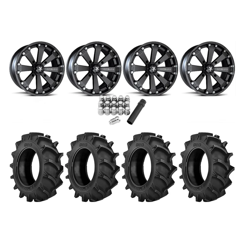 BKT TR 171 33x9.5-16 Tires on MSA M20 Kore Wheels, complete kit