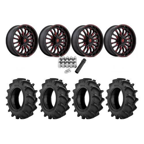 BKT TR 171 37x9.5-20 Tires on Fuel Arc Gloss Black Milled Red Wheels