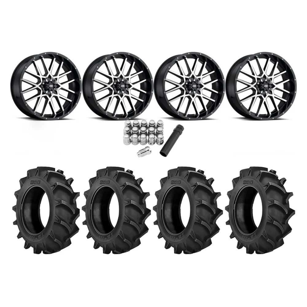 BKT TR 171 40x11.2-20 Tires on ITP Hurricane Machined Wheels, complete kit