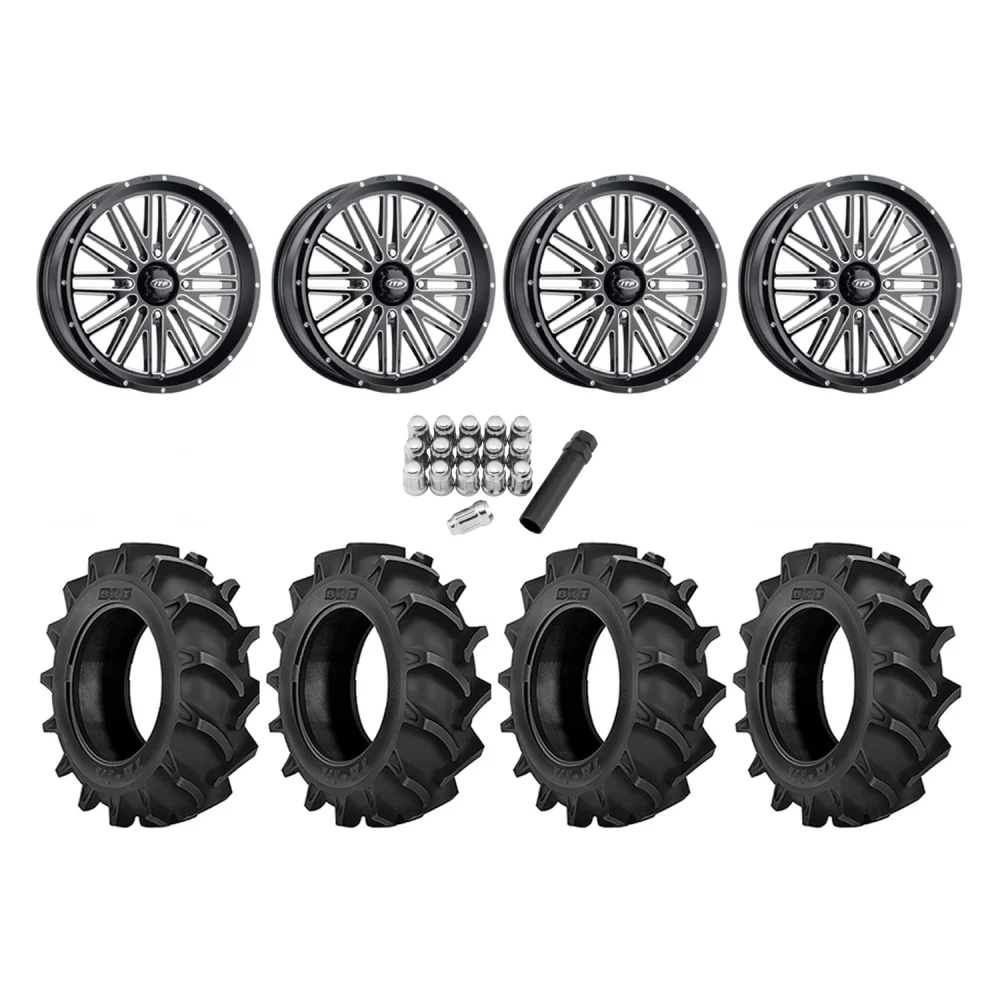 BKT TR 171 35x8.3-20 Tires on ITP Momentum Gloss Black Milled Wheels, complete kit