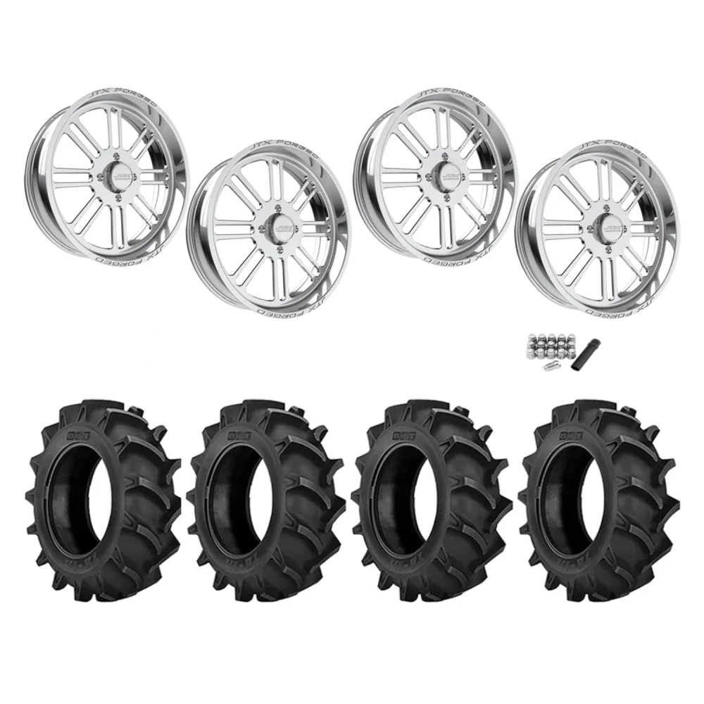 BKT TR 171 40x8.3-24 Tires on JTX Forged Bayonet Polished Wheels, complete kit