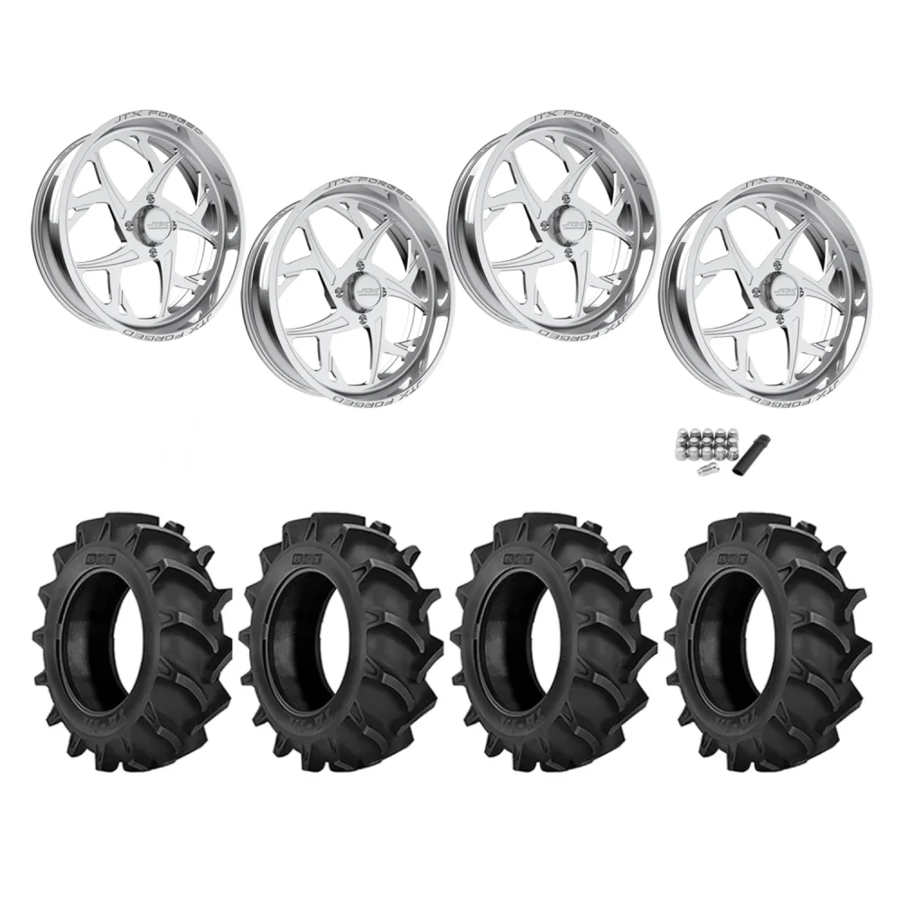 BKT TR 171 40x8.3-24 Tires on JTX Forged Bio Polished Wheels, complete kit