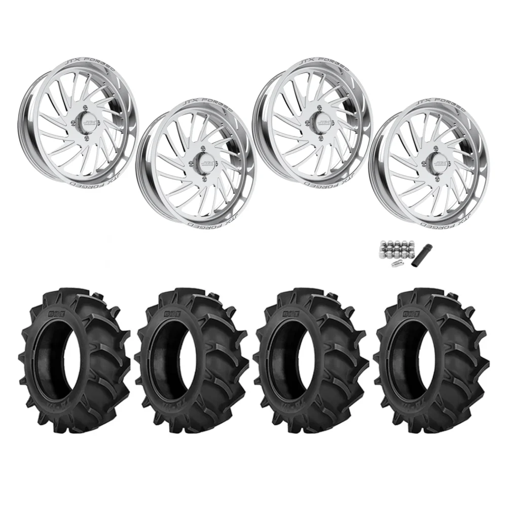 BKT TR 171 37x8.3-22 Tires on JTX Forged Centerfire Polished Wheels, complete kit