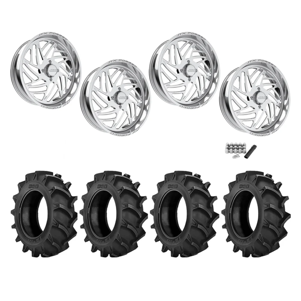 BKT TR 171 37x8.3-22 Tires on JTX Forged Dao Polished Wheels, complete kit