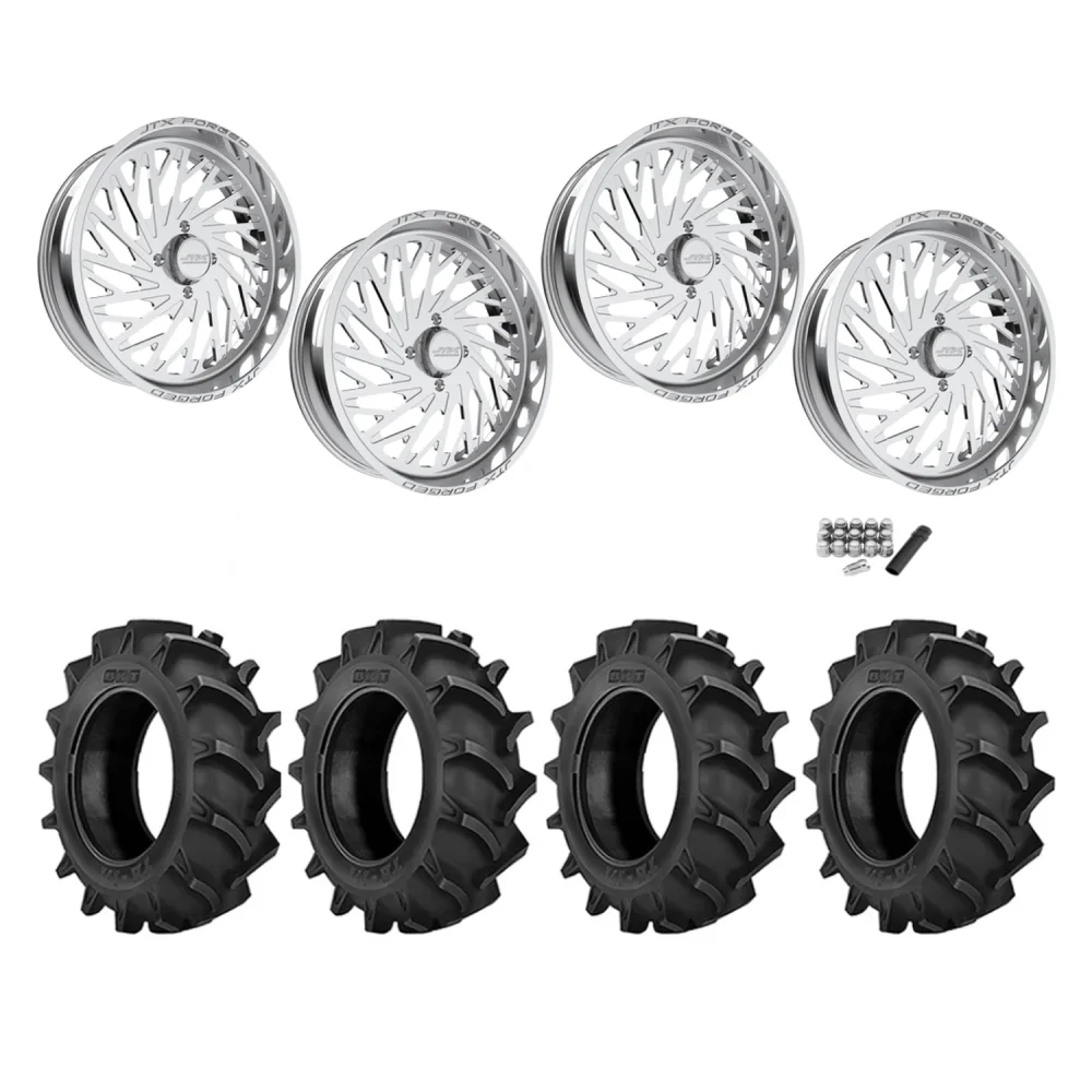 BKT TR 171 40x9.5-22 Tires on JTX Forged Empire Polished Wheels, complete kit