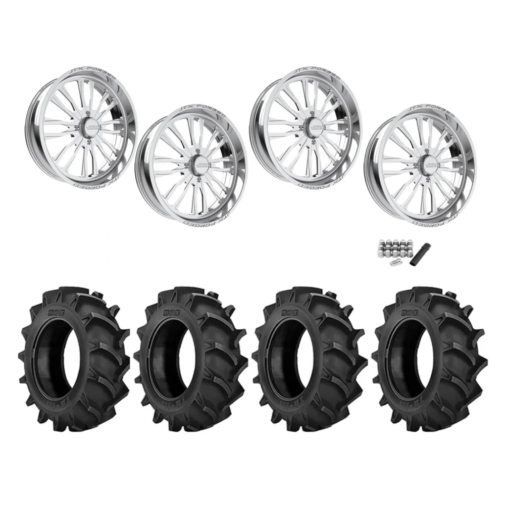 BKT TR 171 46x12.4-24 Tires on JTX Forged Enclave Polished Wheels, complete kit