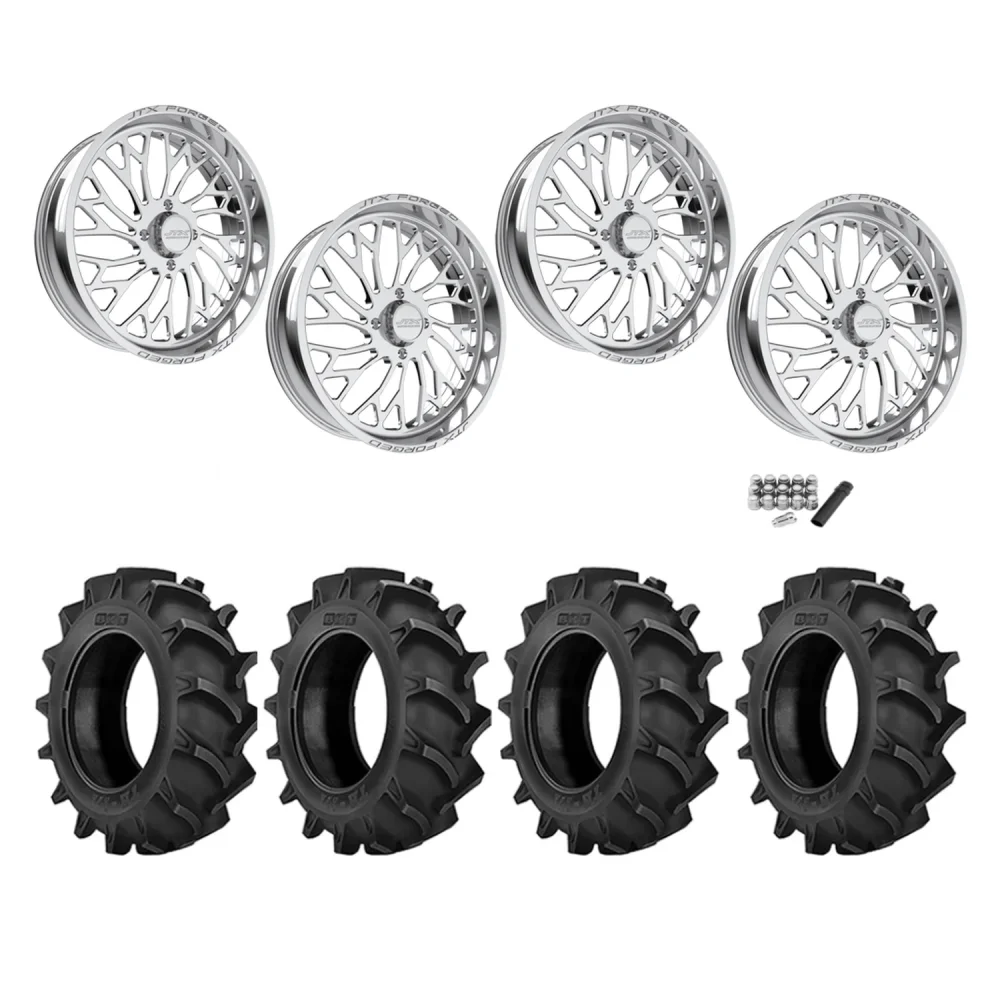 BKT TR 171 37x8.3-22 Tires on JTX Forged Lotus Polished Wheels, complete kit