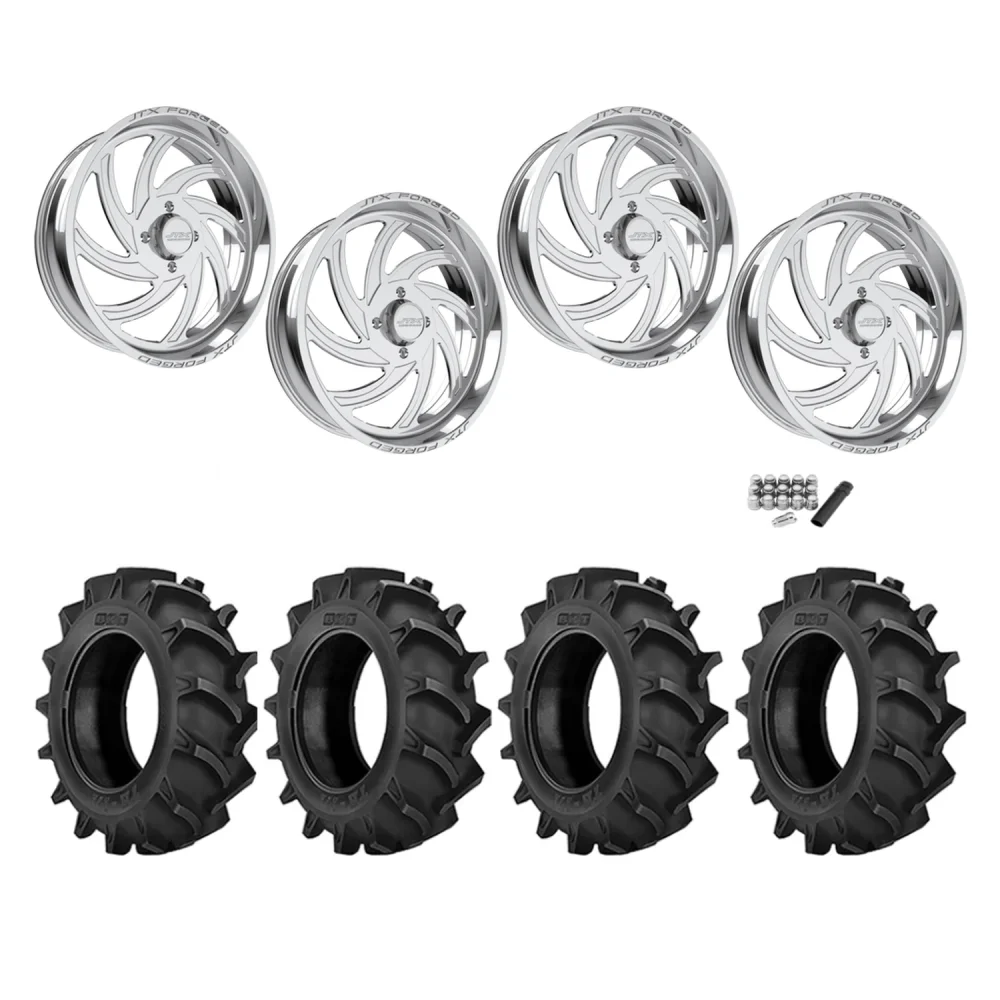 BKT TR 171 46x12.4-24 Tires on JTX Forged Orbit Polished Wheels, complete kit