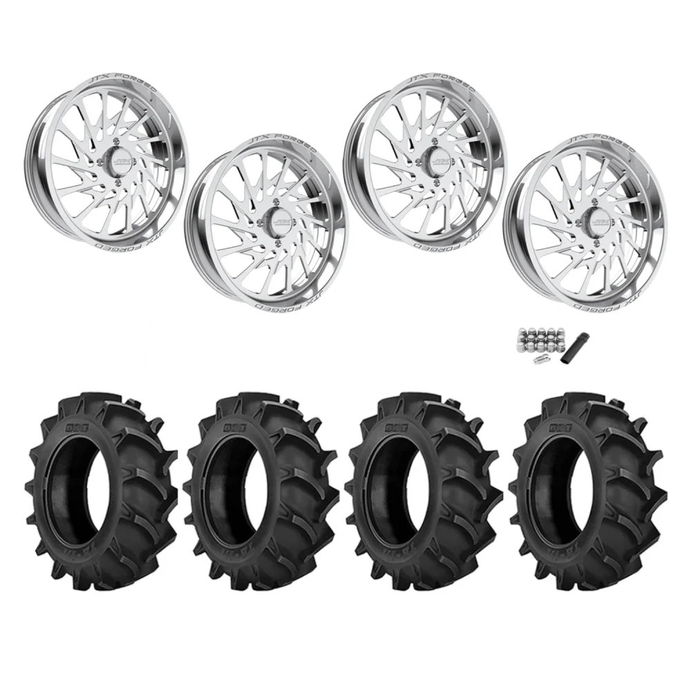 BKT TR 171 40x8.3-24 Tires on JTX Forged Psycho Polished Wheels, complete kit