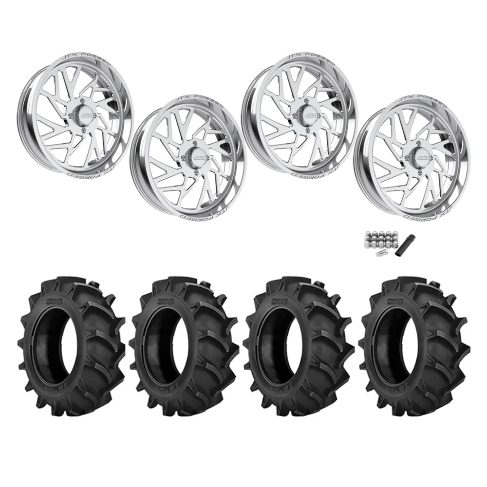 BKT TR 171 40x8.3-24 Tires on JTX Forged Ruckus Polished Wheels, complete kit