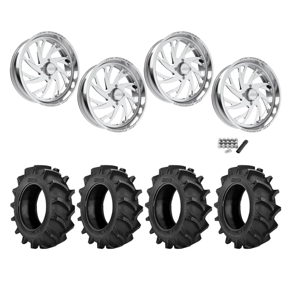 BKT TR 171 40x8.3-24 Tires on JTX Forged Sawback Polished Wheels, complete kit