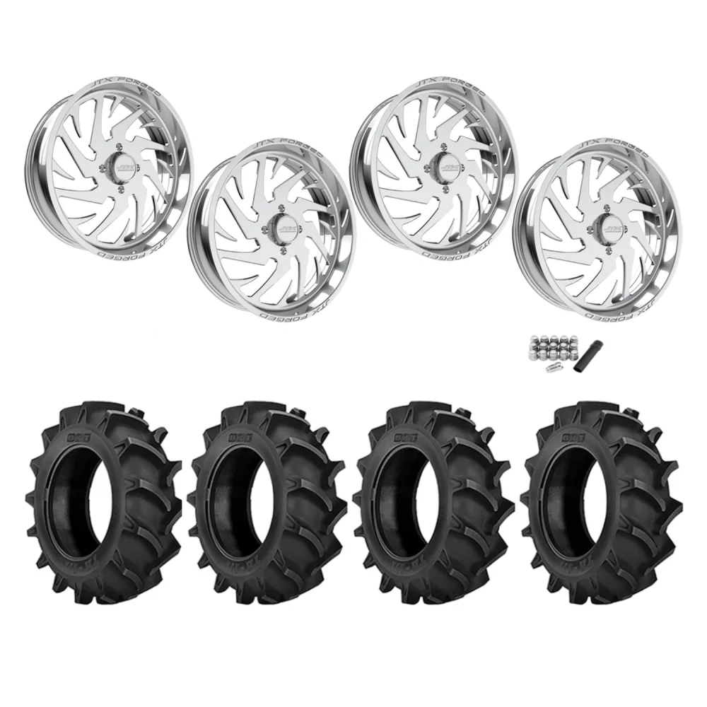 BKT TR 171 40x8.3-24 Tires on JTX Forged Splinter Polished Wheels, complete kit