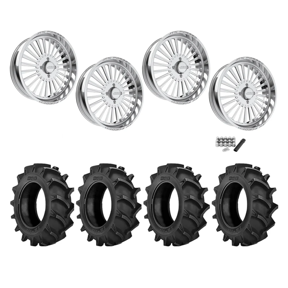 BKT TR 171 46x12.4-24 Tires on JTX Forged Stiletto Polished Wheels, complete kit