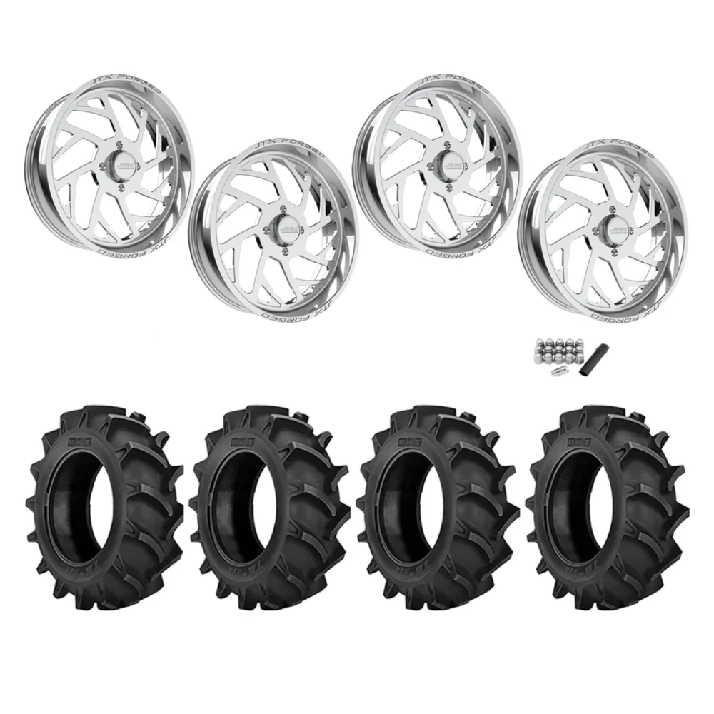 BKT TR 171 40x8.3-24 Tires on JTX Forged Wicked Polished Wheels, complete kit